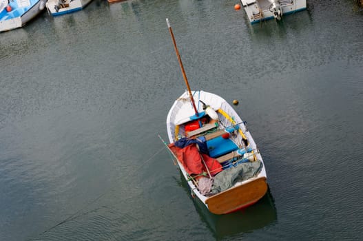 Moored small fishing boat in France