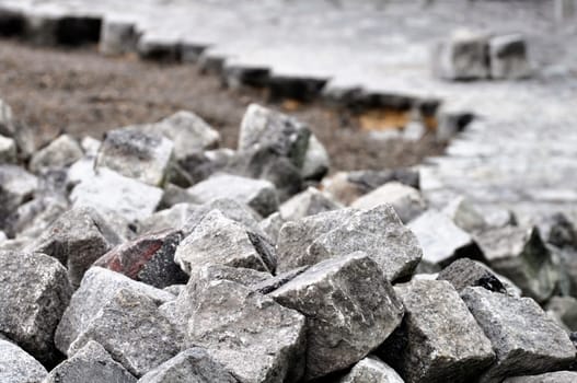 Cobblestones on a construction site