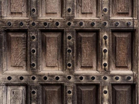 An antique wooden door closeup