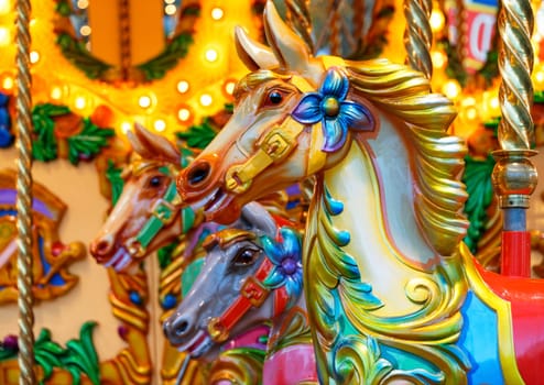 Vintage merry-go-round wooden horses
