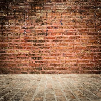 Grungy brick wall and floor with vignette