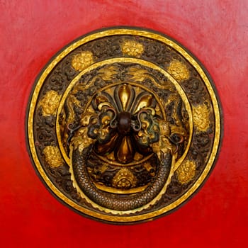 Tibetan door knocker in Bodhnath, Kathmandu