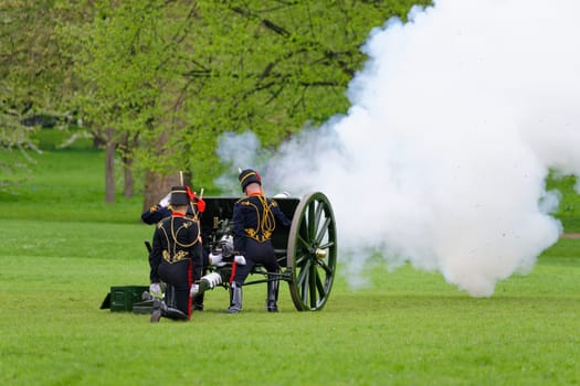 London, UK. May 8th, 2013. The King's Troop in Green Park are ready to fire gun salutes for the State Opening of Parliament.