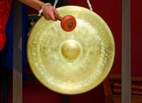 Gong in a Buddhist monastery, Kathmandu, Nepal