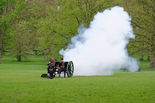 London, UK. May 8th, 2013. The King's Troop in Green Park are ready to fire gun salutes for the State Opening of Parliament.