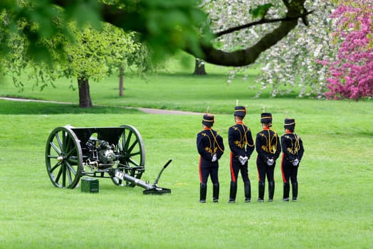 London, UK. May 8th, 2013. The King's Troop in Green Park are ready to fire gun salutes for the State Opening of Parliament.