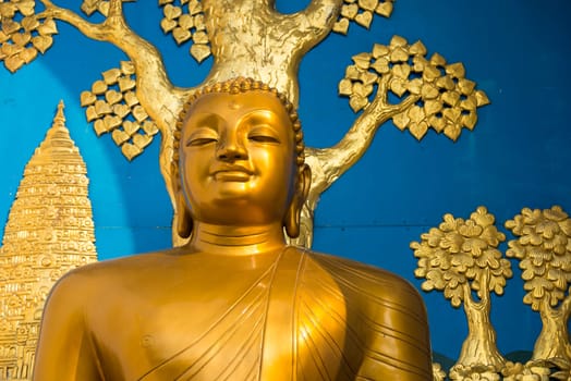 Golden Buddha statue at the World Peace Pagoda in Pokhara, Nepal