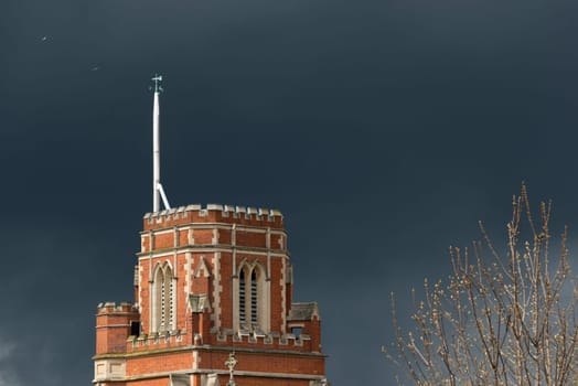 Threatening sky over St Thomas a Becket Catholic Church in Wandsworth.