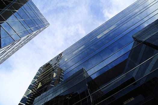 Modern office buildings seen from below
