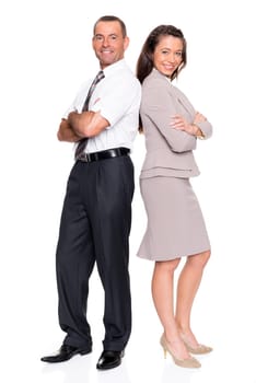 Studio shot of two businessmen against a white background