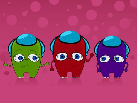 Illustration of three cute monsters