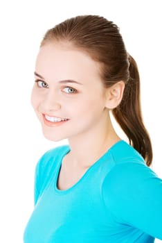 portrait of happy beautiful woman in casual clothes,isolated on white background