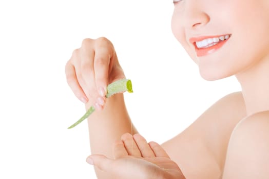 woman with aloe vera,isolated on background