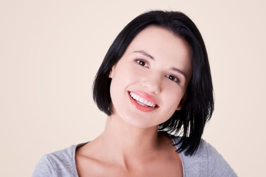 portrait of happy beautiful woman in casual clothes