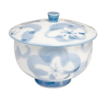 Japanese sugar bowl, blue on white, isolated on white with path