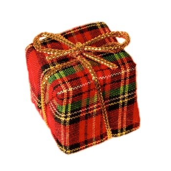 Plaid gift box isolated on white, with path