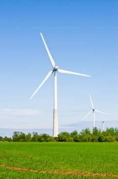 Wind power installation in sunny day