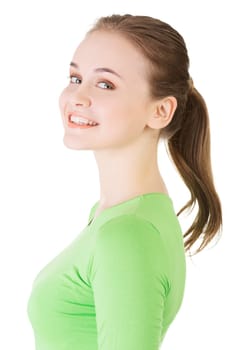 Portrait of a beautiful teen woman. Isolated on white