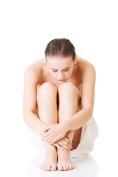 Beautiful woman before spa treatment. Isolated
