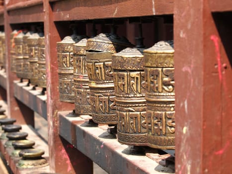Buddhist prayer wheels, Nepal