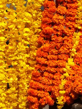 floral arrangement for holi festival and religious offerings in india.