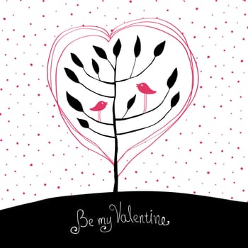 Valentines day background. Birds in love. Vector illustration