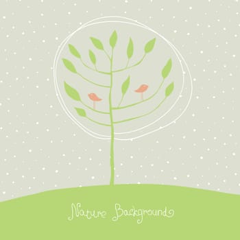 Green tree with birds on branches. Vector, EPS8.