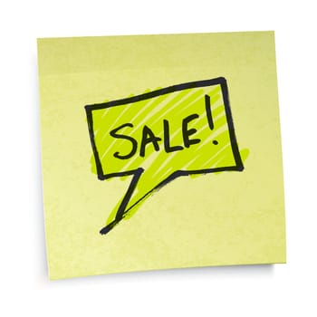 Sale text on yellow sticky paper. Vector illustration, EPS10.