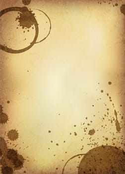 Classic vintage background. Old paper sheet with stains of coffee. Vector version.