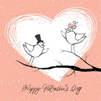 Two lovers birds. Valentine's Day celebration background. Vector, EPS8