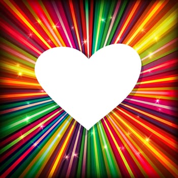 Abstract background with colorful rays and heart shaped space for text. Vector, EPS10