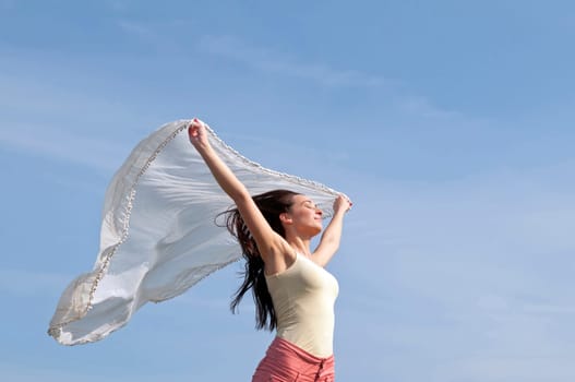 Woman with waving cloth