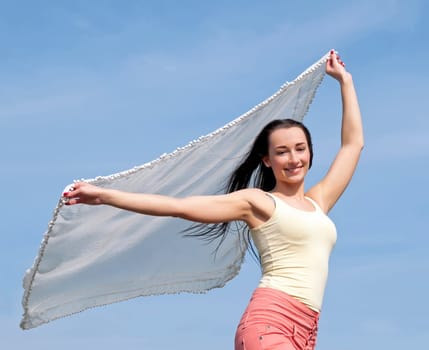 Woman with waving cloth