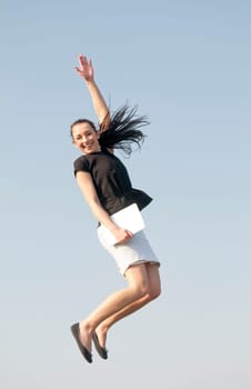Leap of joy with tablet pc