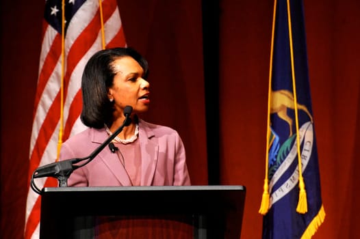 ANN ARBOR, MI - MARCH 30: Former Secretary of State Condoleezza Rice speaks at the University of Michigan as the Goff Smith lecturer March 30, 2011 in Ann Arbor, MI.