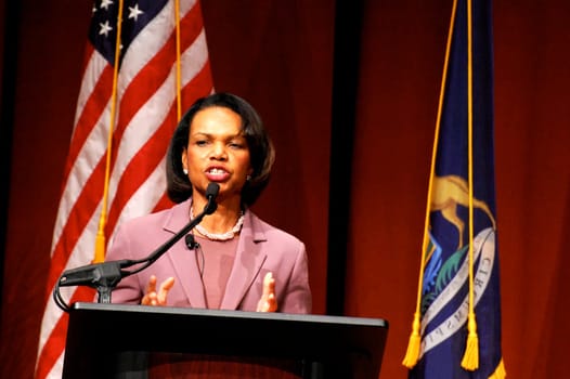 ANN ARBOR, MI - MARCH 30: Former Secretary of State Condoleezza Rice speaks at the University of Michigan as the Goff Smith lecturer March 30, 2011 in Ann Arbor, MI.