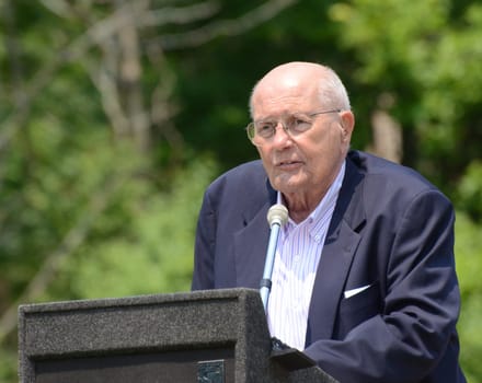 ANN ARBOR, MI - MAY 27: Congressman John Dingell of Michigan speaks at the annual Memorial Day observance on May 27, 2012 at Arborcrest Memorial Park in Ann Arbor, MI