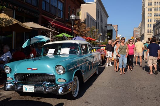ANN ARBOR, MI - JULY 13: 1955 Chevy Bel-Air at the Rolling Sculpture car show July 13, 2012 in Ann Arbor, MI.