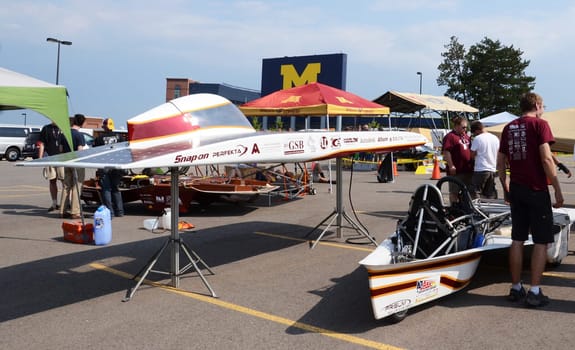 ANN ARBOR, MI - JULY 16: Iowa State University’s solar car at the American Solar Challenge stop July 16, 2012 in Ann Arbor, MI.