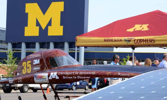 ANN ARBOR, MI - JULY 16: University of Minnesota solar car recharging at the American Solar Challenge stop July 16, 2012 in Ann Arbor, MI.
