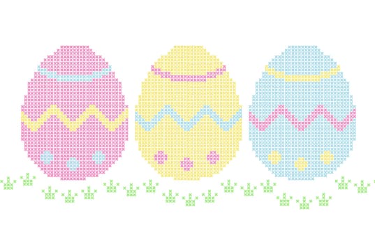 Embroidery - easter eggs and grass on white