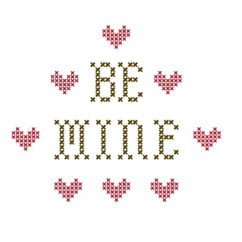 Be Mine embroidery with hearts on white