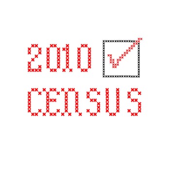 census 2010 with checkbox, black and red, embroidery on white