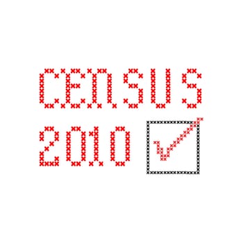 census 2010 with checkbox, black and red, embroidery on white