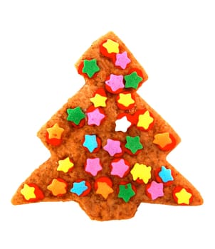 Christmas cookie - decorated tree, isolated on white