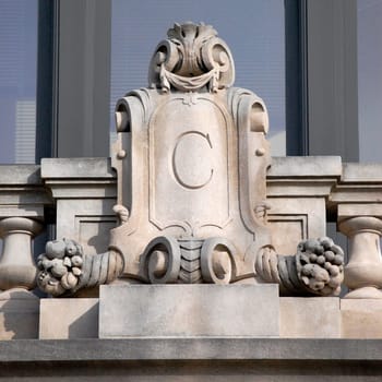 Architectural detail letter C on campus building