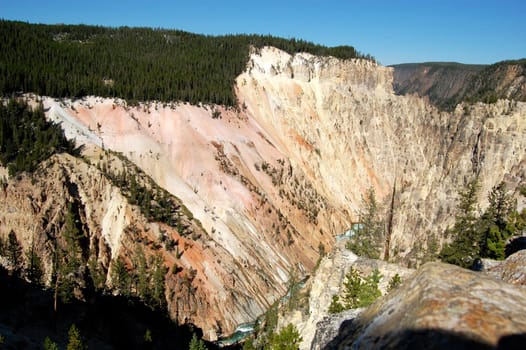 Grand Canyon of the Yellowstone long view with river at the bottom