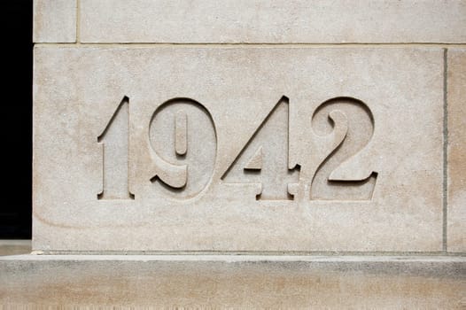 Cornerstone with year 1942 on it in light brown stone