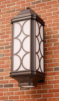 Metal sconce on brick background, outdoors wall