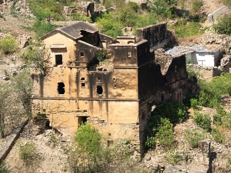 old destroyed and burned house